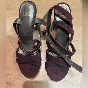 Stuart Weitzman Suede Burgundy Strappy Sandals Size 8.5